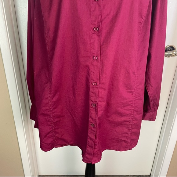 Chico’s Top Blouse Women Size 22/24 Button Up Non-Iron Wine Color Tunic Plus - Picture 8 of 11